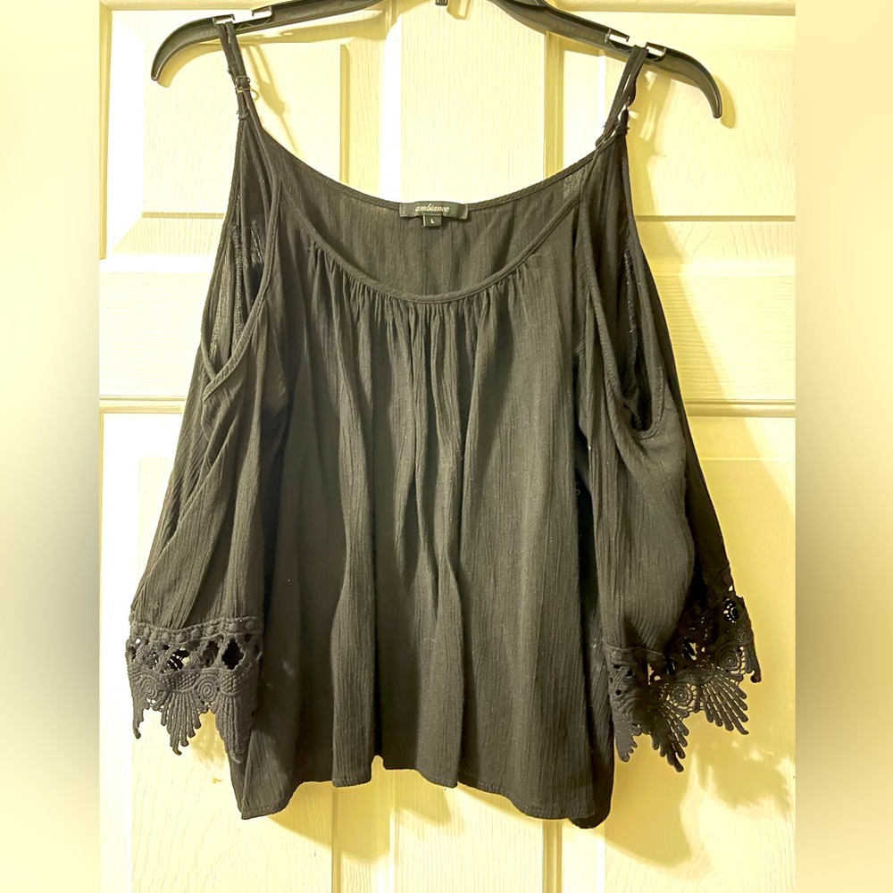 Black off the shoulder flowing top